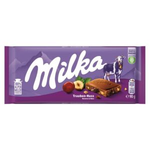 MILKA TÁBLÁS CSOKOLÁDÉ MAZSOLA-MOGYORÓ 90G