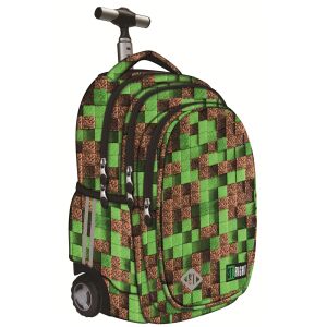 Batoh ST.Right Trolley, kolekcia Pixel Cubes, TB01, zeleno-hnedý kockovaný vzor, s kolieskami - Školské tašky