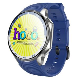 Hoco Y24 Smartwatch mit blauem Armband, zeigt das Zifferblatt mit dem Hoco-Logo - Hoco