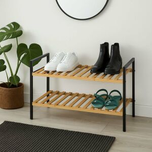 Schuhregal – Aufbewahrungslösungen | 2 Regale, Holz & Metall, 70x30x32 cm, schwarz/braun