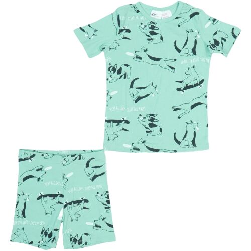 Set de pijama pentru băieți H&M, verde cu imprimeu cu câini, mărimea 128