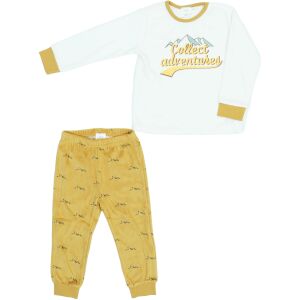 Pijamale băieți Zara, mărimea 98, galben, cu imprimeu 'Collect adventures' pe partea de sus și model de munte pe pantaloni - Bebeluși și copii mici