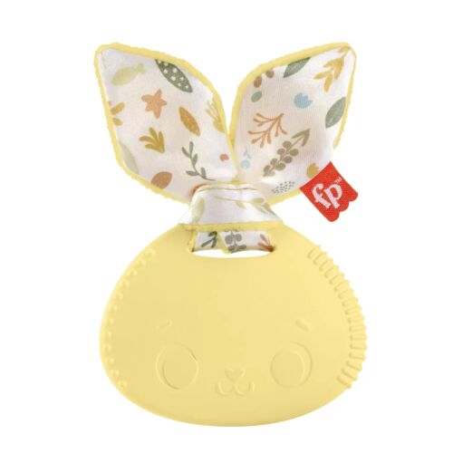Fisher-Price Puha Szilikon Nyuszi Rágóka, sárga, szövet füllel - Rágóka, csörgő