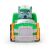 Elülső nézet a Paw Patrol Pup Squad Racers Rocky járműről, zöld szemeteskocsi figurával, gyerekjáték autó