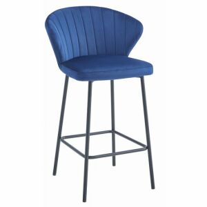 Бар стол Artool Gatta, тапицерия от син кадифе, черна метална рамка - Бар столове