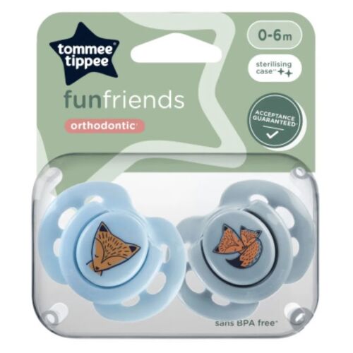 Tommee Tippee Fun Friends játszócumi 0-6 hó 2 db - kék/szürke 129496228