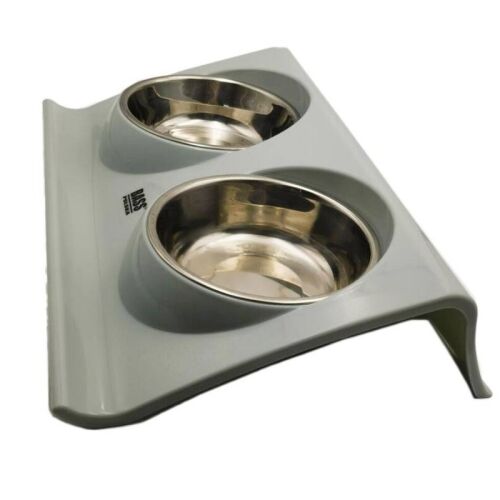 Bass Polska emelt dupla kutya és macska tál rozsdamentes acél tálakkal