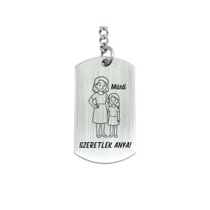 Szeretlek Anya gravírozott acél kulcstartó lánygyermek nevével 129511420 - Ajándék kulcstartó