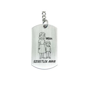Szeretlek Anya gravírozott acél kulcstartó fiúgyermek nevével 129511424 - Ajándék kulcstartó
