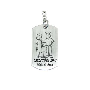 Szeretünk Apa gravírozott acél kulcstartó fiúgyermek nevével 129511428 - Ajándék kulcstartó