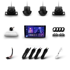 Sistem de navigație auto Teyes CC3 2K 360° pentru Honda Civic 8 2005-2012, include unitatea principală, 4 camere, antenă GPS, cablu USB, cablu audio & video, antenă 4G, antenă WiFi, șuruburi, șurubelniță și cadru de montare - Electronica auto