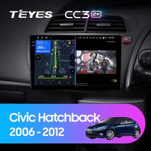 Sistem de navigatie auto Android Teyes CC3 2K pentru Honda Civic 8 2006-2012, afișând navigarea și vizualizarea camerei din spate - Navigații GPS și Unități principale