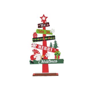 Decoratiune de Craciun din Lemn, Flippy, pentru Masa, Model Bradut, Scris We Wish You A Merry Christmas, 21.5x12.2x4 cm, Multicolor 129551080