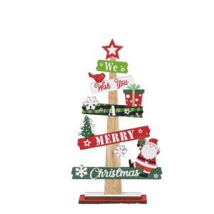 Decoratiune de Craciun din Lemn, Flippy, pentru Masa, Scris We Wish You A Merry Christmas, Model Bradut, 21.5x12.2x4 cm, Multicolor 129551079