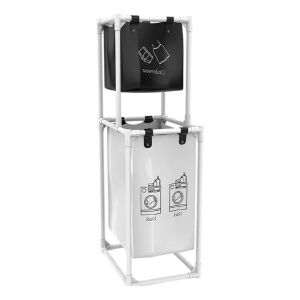 Flippy Dirty Clothes Storage Rack/Basket do łazienki, 2 poziomy, 2 kosze, rama ze stali nierdzewnej, 97 x 44 x 31 cm, biały 129557497
