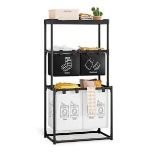 Flippy Dirty Clothes Storage Rack/Basket do łazienki, 3 poziomy, 4 kosze, rama ze stali nierdzewnej, 123 x 44 x 57 cm, czarny 129557902