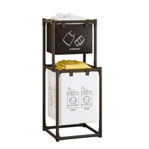 Flippy Dirty Clothes Storage Rack/Basket do łazienki, 2 poziomy, 2 kosze, rama ze stali nierdzewnej, 97 x 44 x 31 cm, czarny 129557991