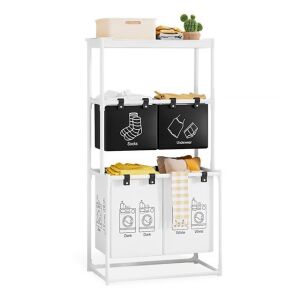 Flippy Dirty Clothes Storage Rack/Basket do łazienki, 3 poziomy, 4 kosze, rama ze stali nierdzewnej, 123 x 44 x 57 cm, biały 129557992