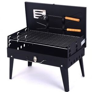 Flippy tragbarer Grill, schwarz, faltbar, Koffer-Stil, mit Kochzubehör, Metall, 46x43x26 cm - Flippy