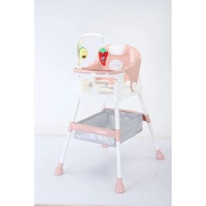 Detská jedálenská stolička, flippy, multifunkčná, skladacia, s kolieskami, úložný kôš, plast, bezpečnostný pás, vešiak na hračky, 110 x 60 x 70 cm, ružová