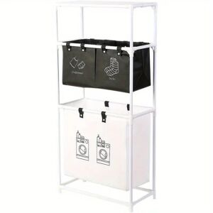 Flippy Dirty Clothes Storage Rack/Basket do łazienki, 3 półki, 3 kosze, rama ze stali nierdzewnej, 123 x 28 x 57 cm, biały 129558535