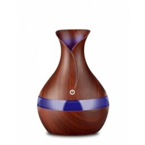 Macvi® aromaterápiás diffúzor párásítóval, ultrahangos, váza alakú, érintőkapcsolós, barna, 7 színű LED, 130 ml