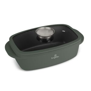 Angled View of Berlinger Haus Matte Green Roaster with Glass Lid - Baking Mold