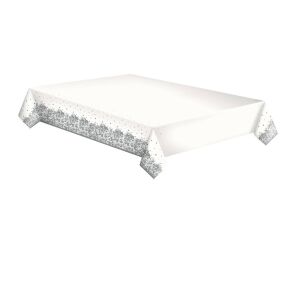 Față de masă din hârtie Díszes Silver, 120x180 cm, model floral argintiu - Fețe de masă