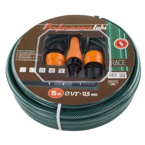 AlmaPlast Performance Lubi RACE 15m furtun de grădină cu diametru de 1/2 inch și diametru interior de 12,5 mm, include 3 duze - Irigare