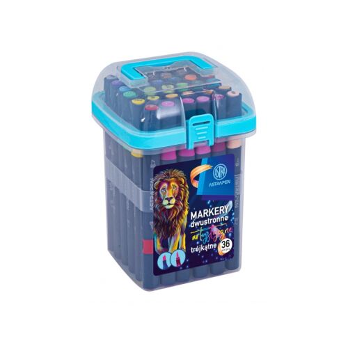 Markery dwustronne ASTRA Pen, 36 sztuk, kolory mieszane, w plastikowym pudełku
