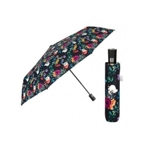 Elegáns összecsukható női esernyő Perletti Time "Fiori", fekete, 26433