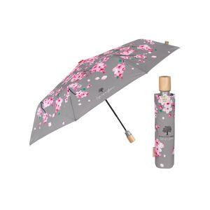 Perletti Green esernyő, Fiore Di Pesco, szürke, rózsaszín virágok, fa fogantyú, összehajtott, nyitott - Esernyő