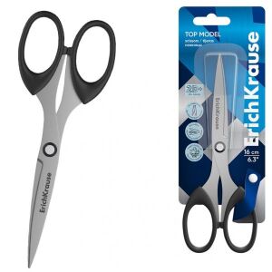 Erich Krause Top Model 16cm olló, fekete nyél, hegyes végű, irodai, iskolai és kézműves használatra - Erich Krause