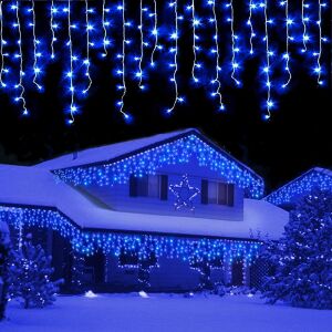 NEVERMORE 20m 500 LED Luminițe de Crăciun Albastre în Formă de Gheata cu 8 Moduri de Iluminare, Fir Alb, Interconectabile, pentru Interior și Exterior - Ghirlande luminoase