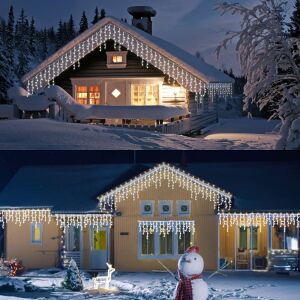 GALAXIA® 20m 500 LED luminițe de Crăciun în formă de gheață, albe, intermitente, pentru exterior, interior, impermeabile, luminițe în formă de gheață, luminițe albe, luminițe de Crăciun, luminițe de Crăciun în formă de gheață - Ghirlande luminoase