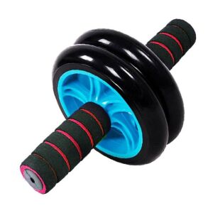 Aparat pentru fitness DOUBLE WHEEL de tip roata exercitii abdomene, covoras protectie genunchi inclus, negru/albastru 129602200 - Roți pentru abdomene