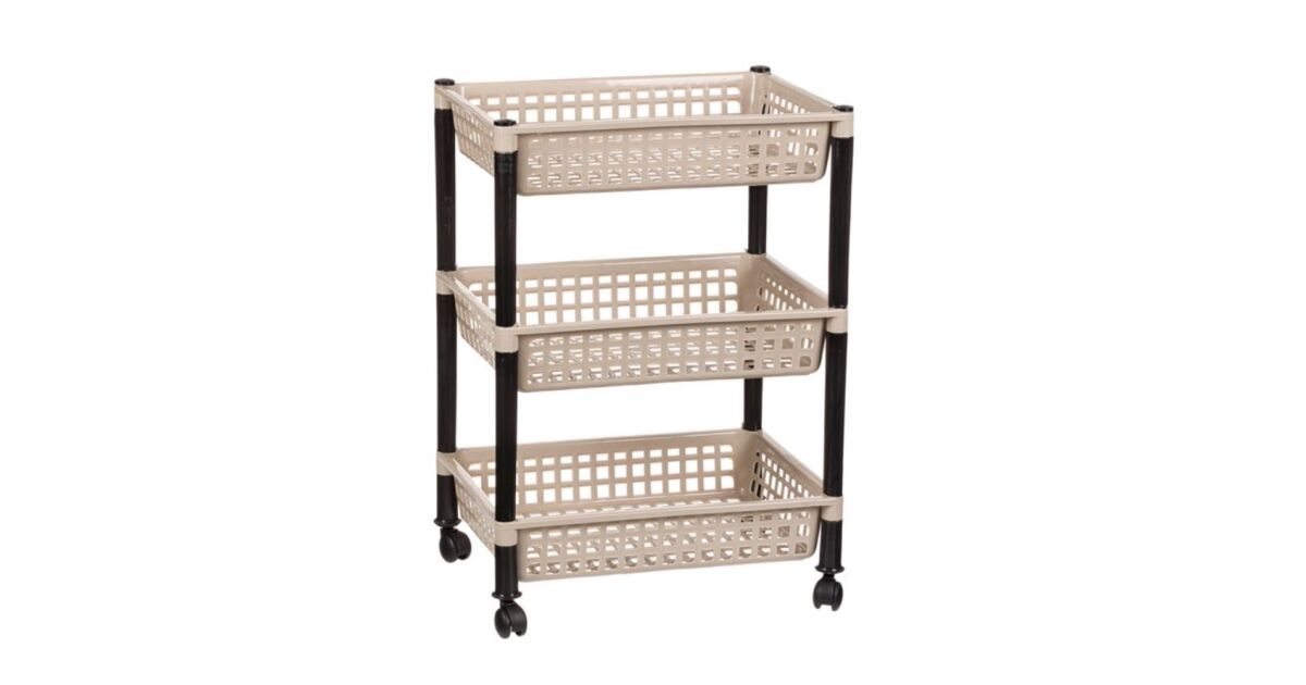 Raft plastic pentru depozitare cu roti, bej, 30x40x56 cm | Pepita.com