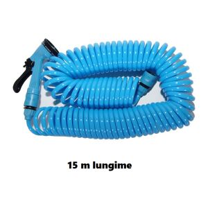 Nebunici furtun spiralat pentru grădină, 15 m, albastru, cu pistol cu 4 funcții - Irigare