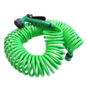 Furtun spiralat verde, extensibil, pentru gradina, cu pistol de stropit, 7,5 metri lungime - Irigare