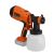 Evotools 20V MAX POWER akkumulátoros festékszóró, narancssárga és fekete, a fúvóka és a ravasz közeli képe