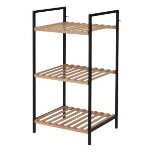 Bathroom Solutions 3-stufiges Regal, schwarzer Metallrahmen mit Holzböden, moderner Industriestil, kompakt und funktional - Badezimmermöbel