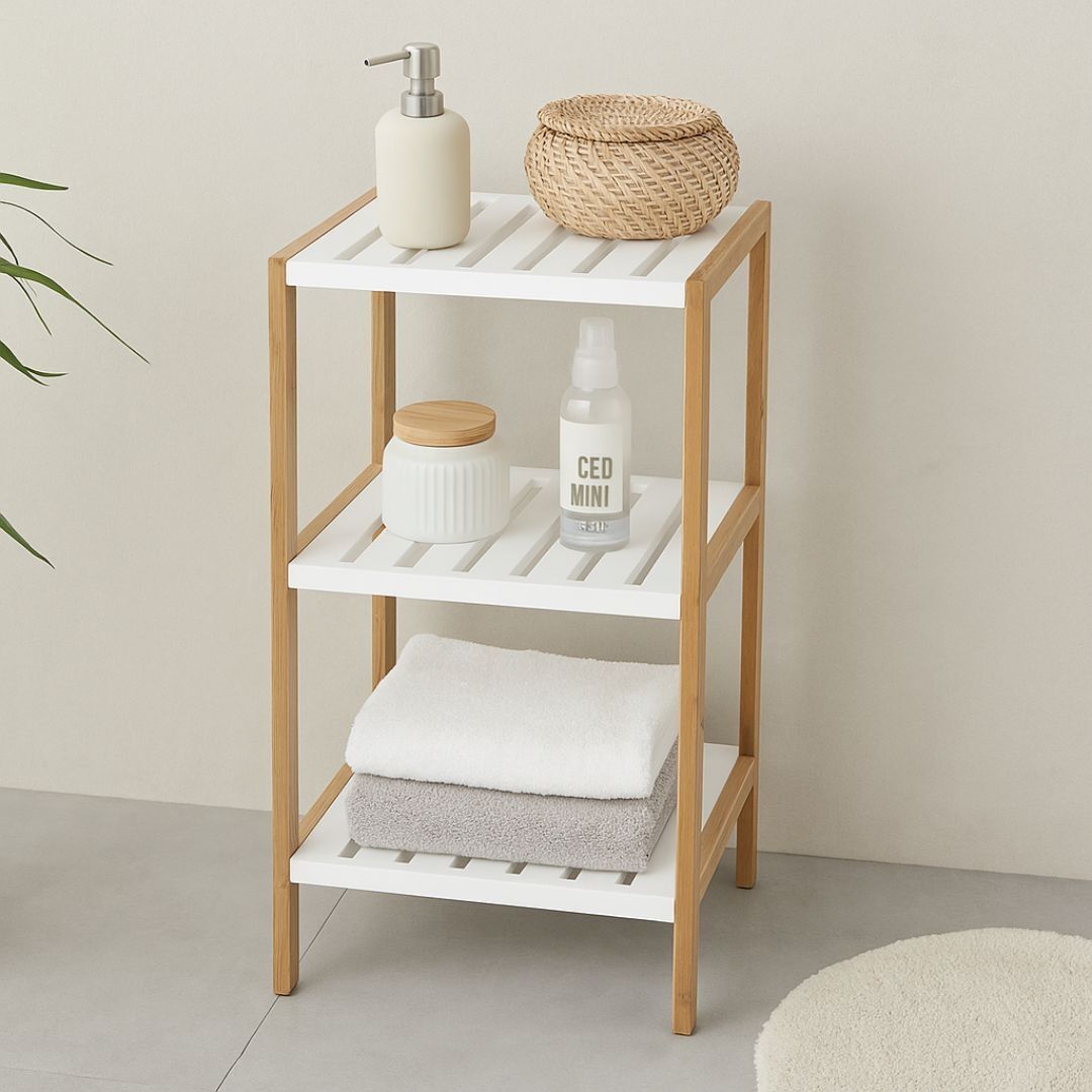 Półka łazienkowa z 3 półkami – bambus i MDF, 33x34x79 cm, Bathroom Solutions