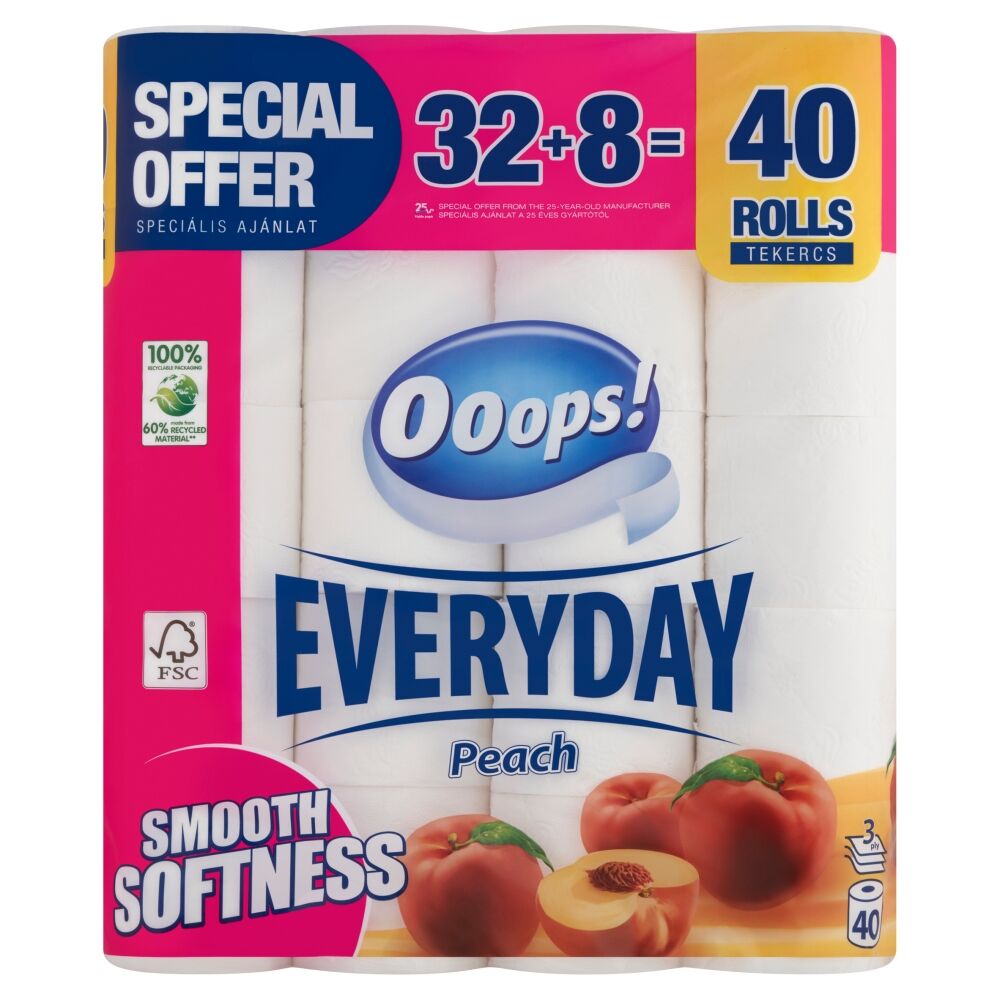 E-shop Ooops! Toaletný papier Everyday Peach 3 Ply 40 roliek