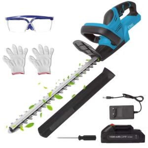 SIKS vezeték nélküli sövényvágó tartozékokkal: védőszemüveg, kesztyű, pengevédő tok, töltő, akkumulátor, csavarhúzó - SIKS