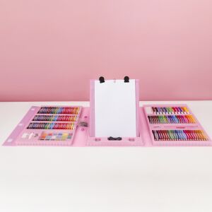 Set de Artă Flippy 208 de Piese, roz, set complet de artă pentru copii, desen, pictură, colorat, creioane colorate, markere, creioane, pasteluri, acuarele, șevalet, geantă - Flippy