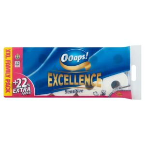 Ooops! Excellence Sensitive Toaletný papier, 3-vrstvový, 20 roliek, XXL Rodinné balenie - Ooops!