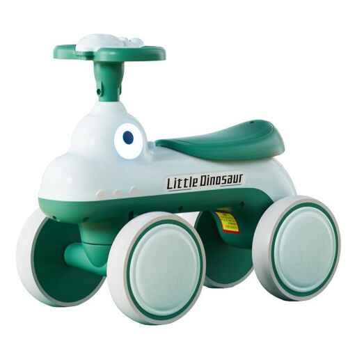 Zielony jeździk Little Dinosaur ze światłami i muzyką, widok z przodu