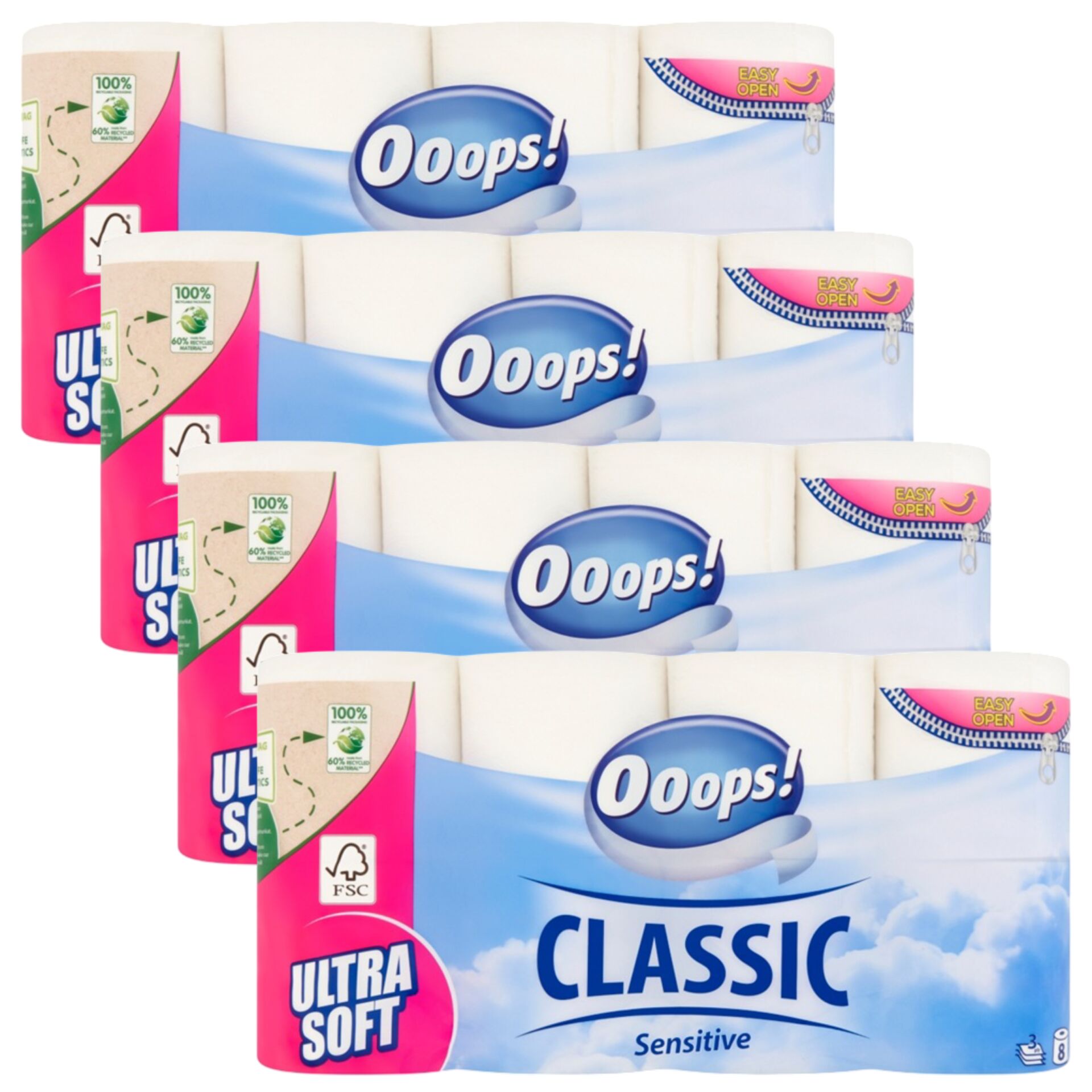 E-shop Ooops! Toaletný papier Classic Sensitive 3 Ply 4x8 roliek