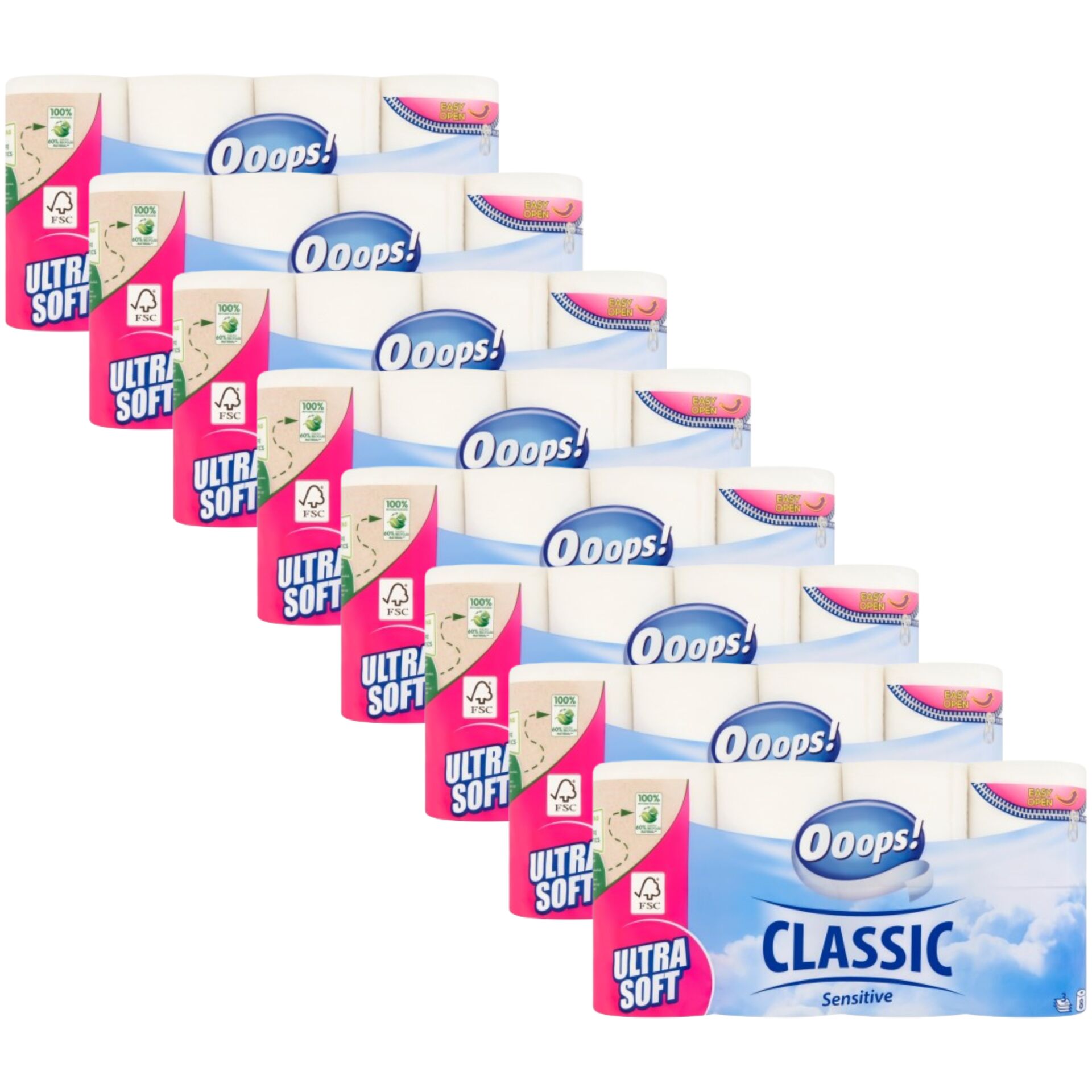 E-shop Ooops! Toaletný papier Classic Sensitive 3 Ply 8x8 roliek