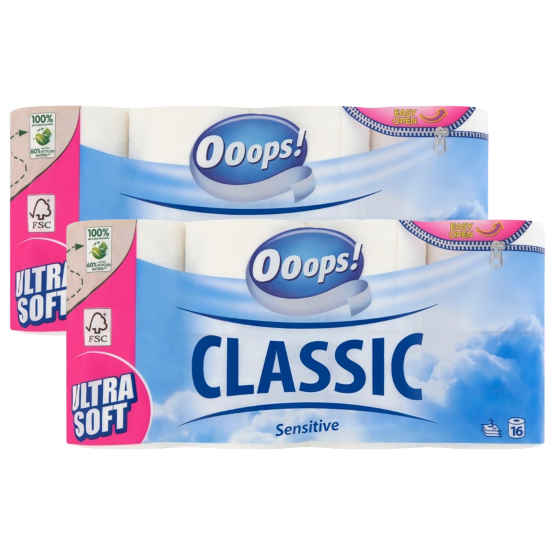 E-shop Ooops! Toaletný papier Classic Sensitive 3 Ply 2x16 roliek